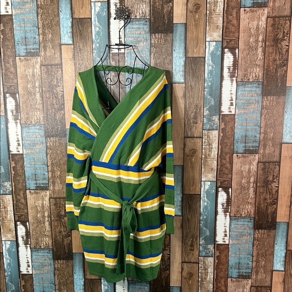 None Dresses & Skirts - Striped belted Wrap mini Dress